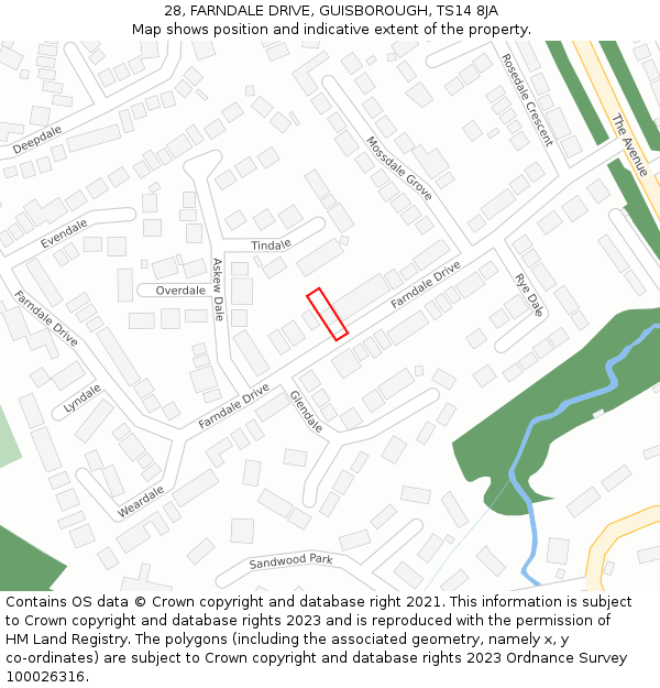 28, FARNDALE DRIVE, GUISBOROUGH, TS14 8JA: Location map and indicative extent of plot