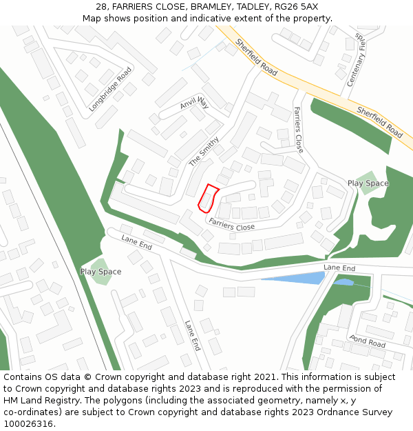 28, FARRIERS CLOSE, BRAMLEY, TADLEY, RG26 5AX: Location map and indicative extent of plot