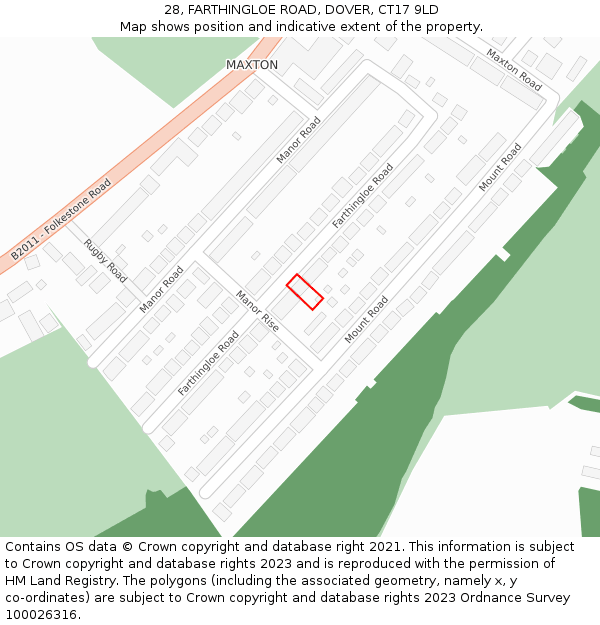 28, FARTHINGLOE ROAD, DOVER, CT17 9LD: Location map and indicative extent of plot