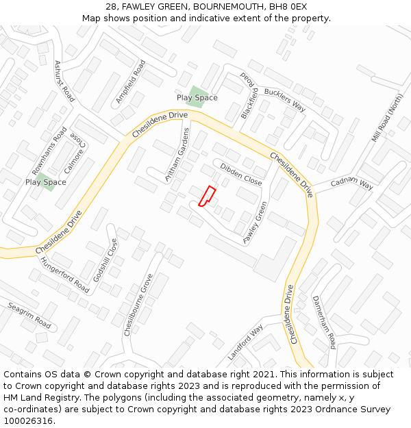 28, FAWLEY GREEN, BOURNEMOUTH, BH8 0EX: Location map and indicative extent of plot