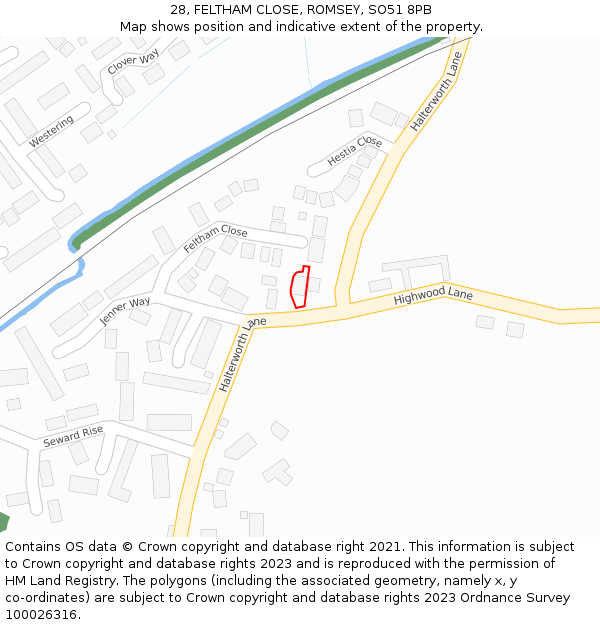 28, FELTHAM CLOSE, ROMSEY, SO51 8PB: Location map and indicative extent of plot