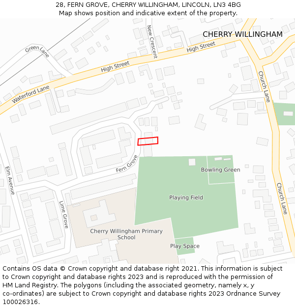 28, FERN GROVE, CHERRY WILLINGHAM, LINCOLN, LN3 4BG: Location map and indicative extent of plot
