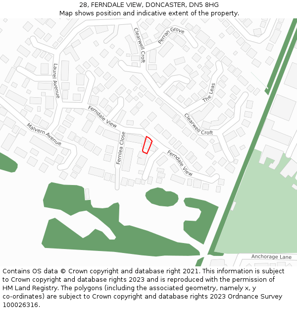28, FERNDALE VIEW, DONCASTER, DN5 8HG: Location map and indicative extent of plot