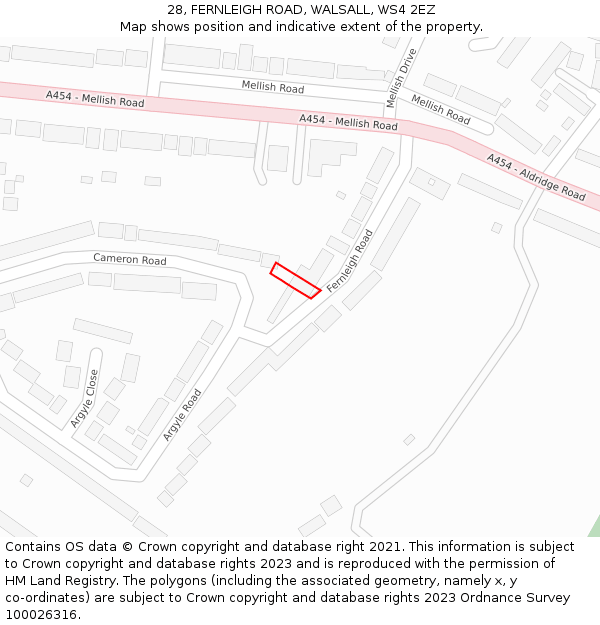28, FERNLEIGH ROAD, WALSALL, WS4 2EZ: Location map and indicative extent of plot