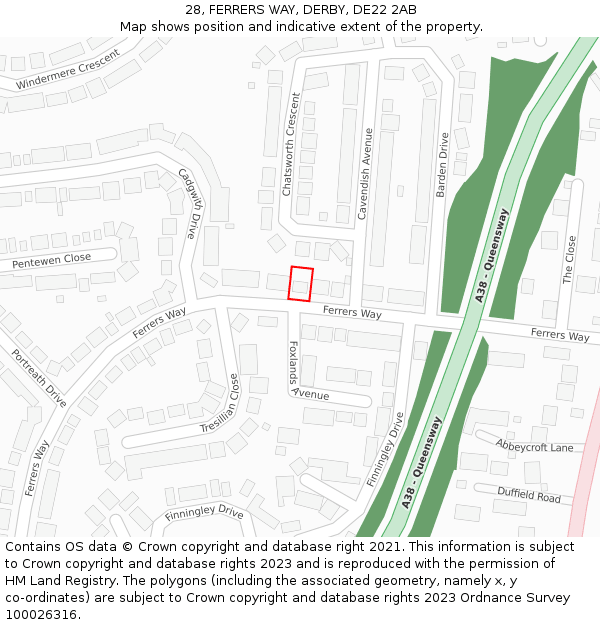 28, FERRERS WAY, DERBY, DE22 2AB: Location map and indicative extent of plot