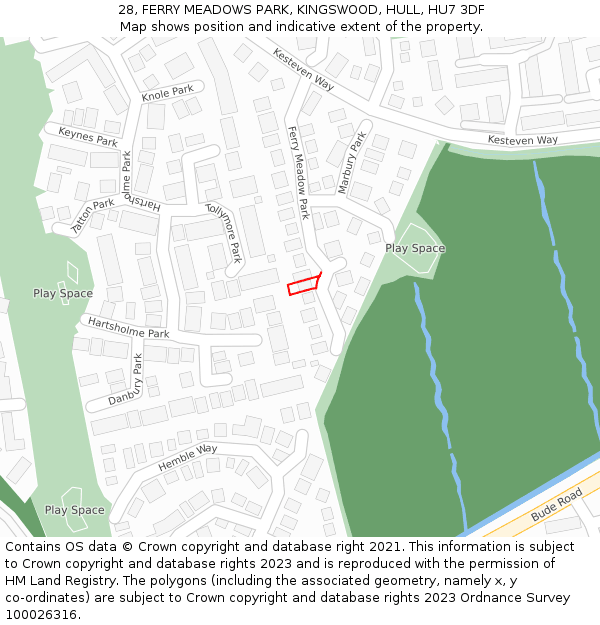 28, FERRY MEADOWS PARK, KINGSWOOD, HULL, HU7 3DF: Location map and indicative extent of plot