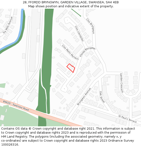 28, FFORDD BRYNGWYN, GARDEN VILLAGE, SWANSEA, SA4 4EB: Location map and indicative extent of plot