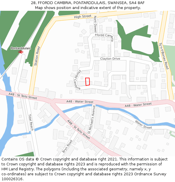 28, FFORDD CAMBRIA, PONTARDDULAIS, SWANSEA, SA4 8AF: Location map and indicative extent of plot