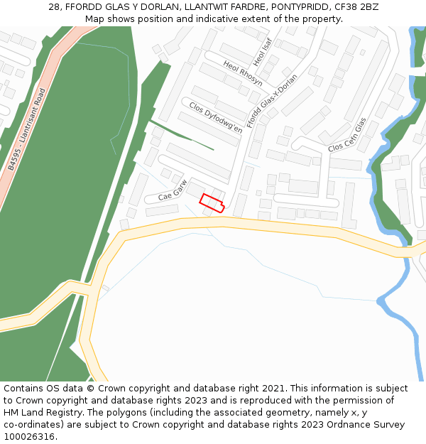 28, FFORDD GLAS Y DORLAN, LLANTWIT FARDRE, PONTYPRIDD, CF38 2BZ: Location map and indicative extent of plot