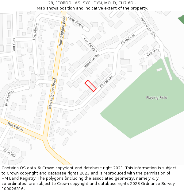 28, FFORDD LAS, SYCHDYN, MOLD, CH7 6DU: Location map and indicative extent of plot