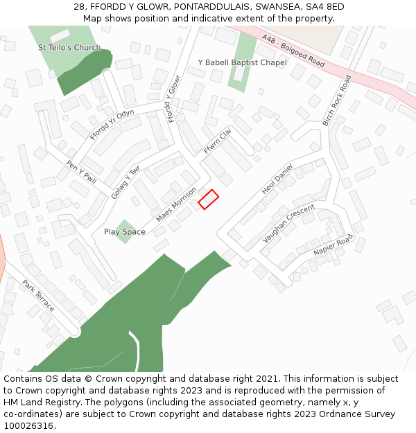 28, FFORDD Y GLOWR, PONTARDDULAIS, SWANSEA, SA4 8ED: Location map and indicative extent of plot