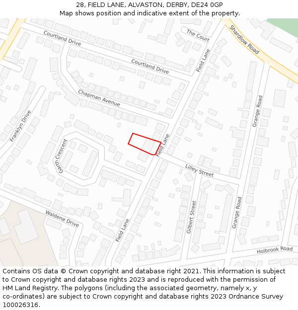 28, FIELD LANE, ALVASTON, DERBY, DE24 0GP: Location map and indicative extent of plot