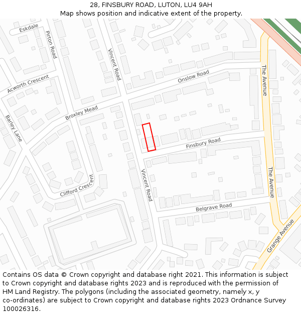 28, FINSBURY ROAD, LUTON, LU4 9AH: Location map and indicative extent of plot