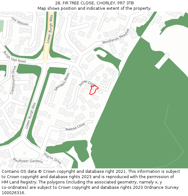 28, FIR TREE CLOSE, CHORLEY, PR7 3TB: Location map and indicative extent of plot