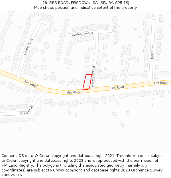 28, FIRS ROAD, FIRSDOWN, SALISBURY, SP5 1SJ: Location map and indicative extent of plot