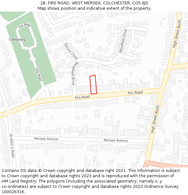 28, FIRS ROAD, WEST MERSEA, COLCHESTER, CO5 8JS: Location map and indicative extent of plot