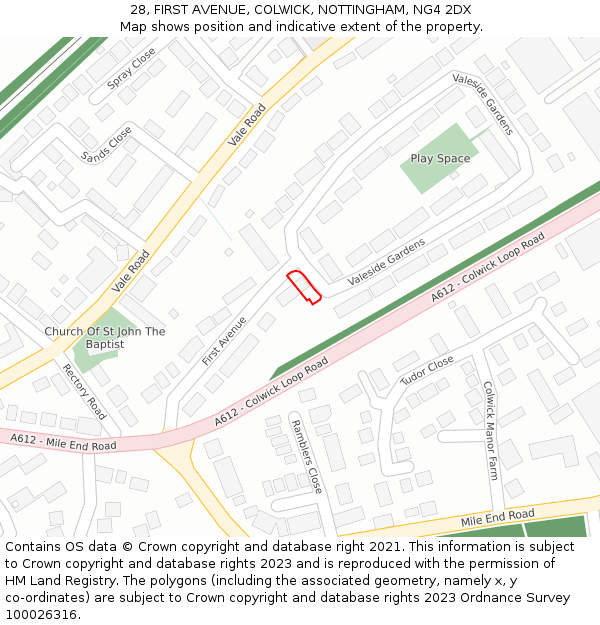 28, FIRST AVENUE, COLWICK, NOTTINGHAM, NG4 2DX: Location map and indicative extent of plot