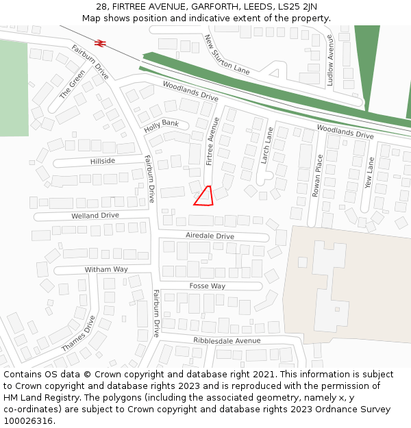 28, FIRTREE AVENUE, GARFORTH, LEEDS, LS25 2JN: Location map and indicative extent of plot