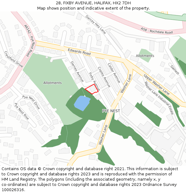 28, FIXBY AVENUE, HALIFAX, HX2 7DH: Location map and indicative extent of plot