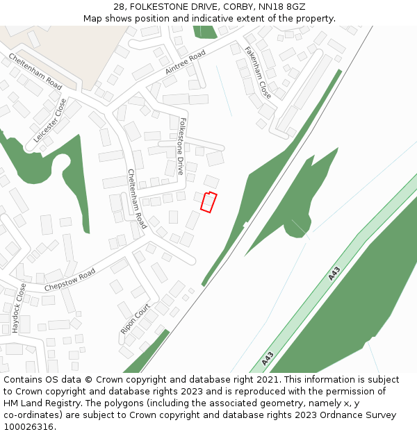 28, FOLKESTONE DRIVE, CORBY, NN18 8GZ: Location map and indicative extent of plot