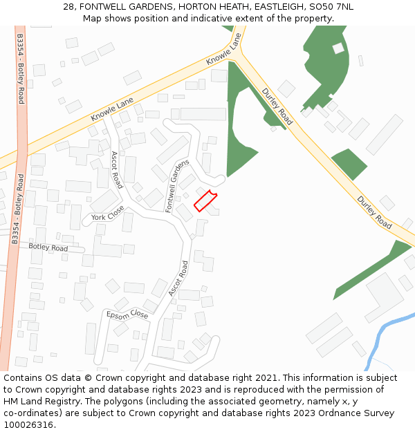 28, FONTWELL GARDENS, HORTON HEATH, EASTLEIGH, SO50 7NL: Location map and indicative extent of plot