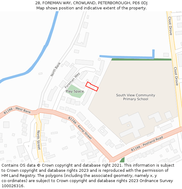 28, FOREMAN WAY, CROWLAND, PETERBOROUGH, PE6 0DJ: Location map and indicative extent of plot