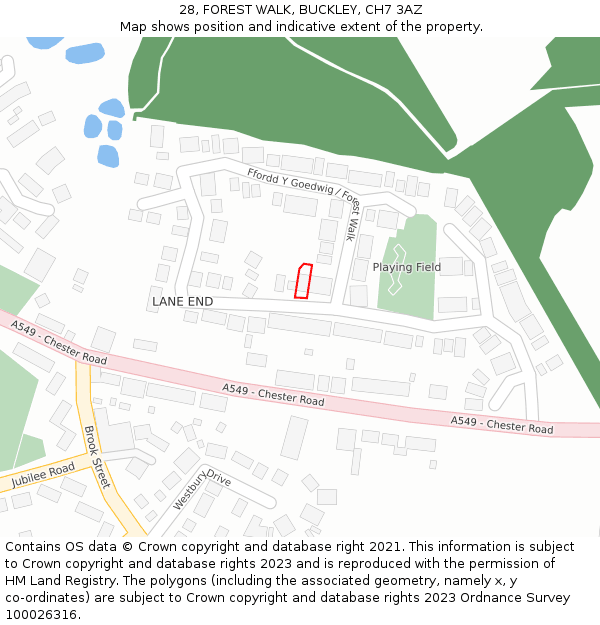 28, FOREST WALK, BUCKLEY, CH7 3AZ: Location map and indicative extent of plot