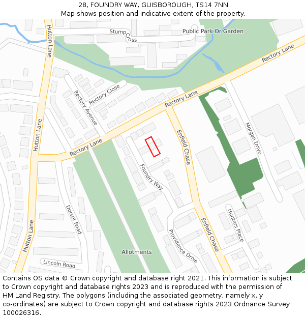 28, FOUNDRY WAY, GUISBOROUGH, TS14 7NN: Location map and indicative extent of plot