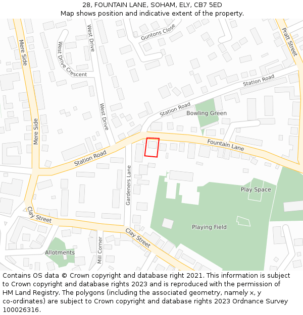 28, FOUNTAIN LANE, SOHAM, ELY, CB7 5ED: Location map and indicative extent of plot