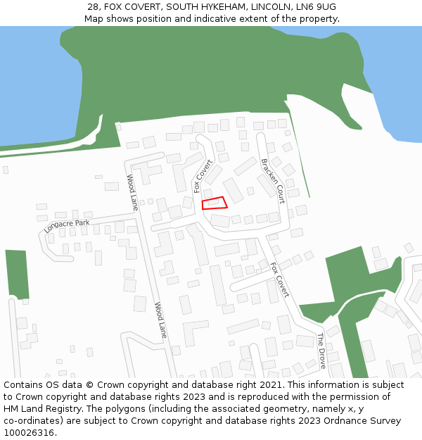 28, FOX COVERT, SOUTH HYKEHAM, LINCOLN, LN6 9UG: Location map and indicative extent of plot