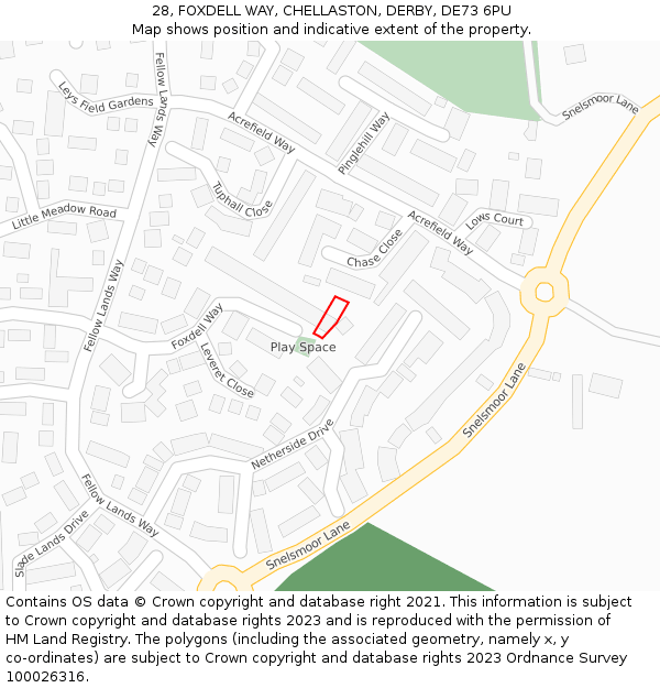28, FOXDELL WAY, CHELLASTON, DERBY, DE73 6PU: Location map and indicative extent of plot