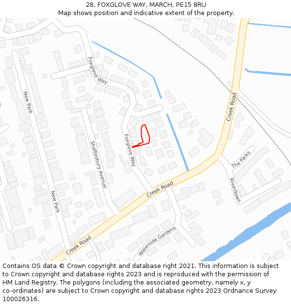 28, FOXGLOVE WAY, MARCH, PE15 8RU: Location map and indicative extent of plot