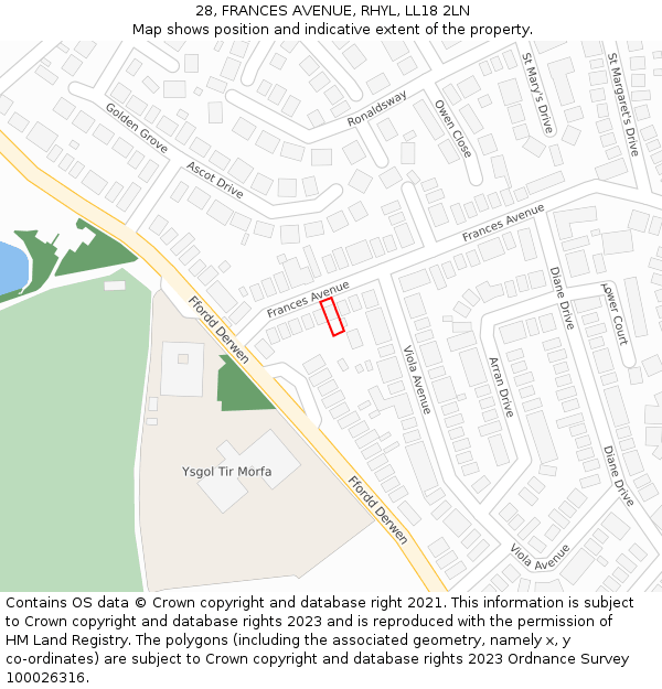 28, FRANCES AVENUE, RHYL, LL18 2LN: Location map and indicative extent of plot