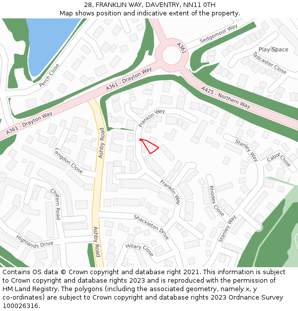 28, FRANKLIN WAY, DAVENTRY, NN11 0TH: Location map and indicative extent of plot