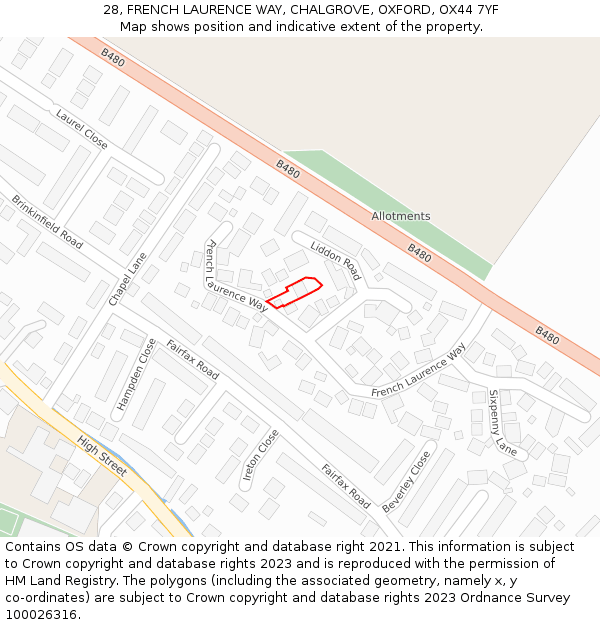 28, FRENCH LAURENCE WAY, CHALGROVE, OXFORD, OX44 7YF: Location map and indicative extent of plot