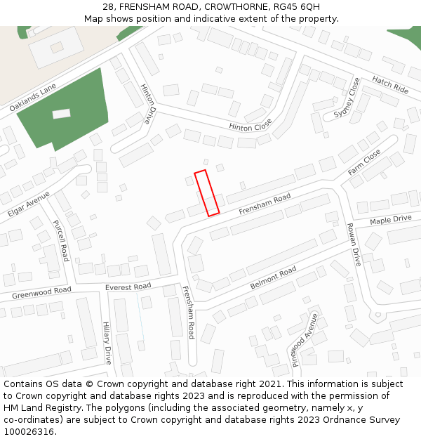 28, FRENSHAM ROAD, CROWTHORNE, RG45 6QH: Location map and indicative extent of plot