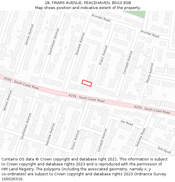 28, FRIARS AVENUE, PEACEHAVEN, BN10 8SB: Location map and indicative extent of plot