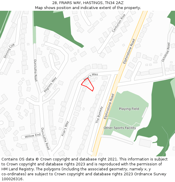 28, FRIARS WAY, HASTINGS, TN34 2AZ: Location map and indicative extent of plot