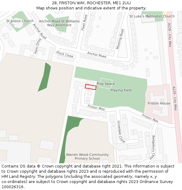 28, FRISTON WAY, ROCHESTER, ME1 2UU: Location map and indicative extent of plot