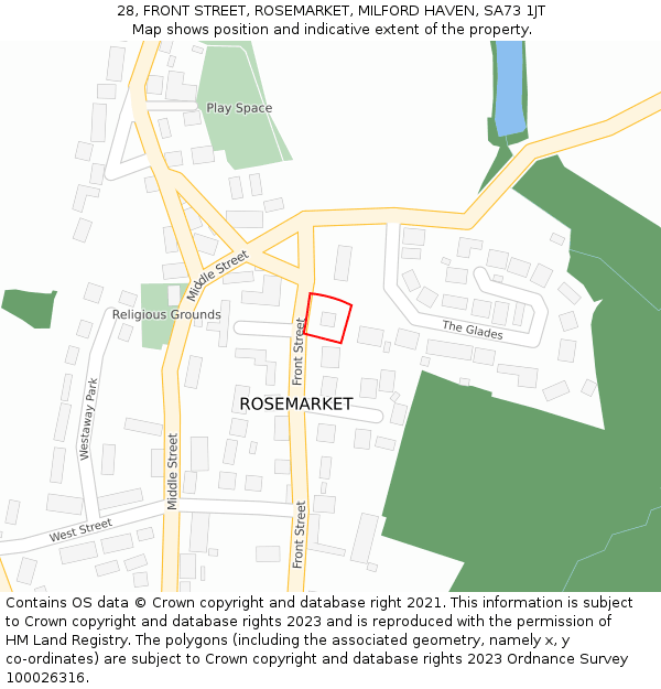 28, FRONT STREET, ROSEMARKET, MILFORD HAVEN, SA73 1JT: Location map and indicative extent of plot