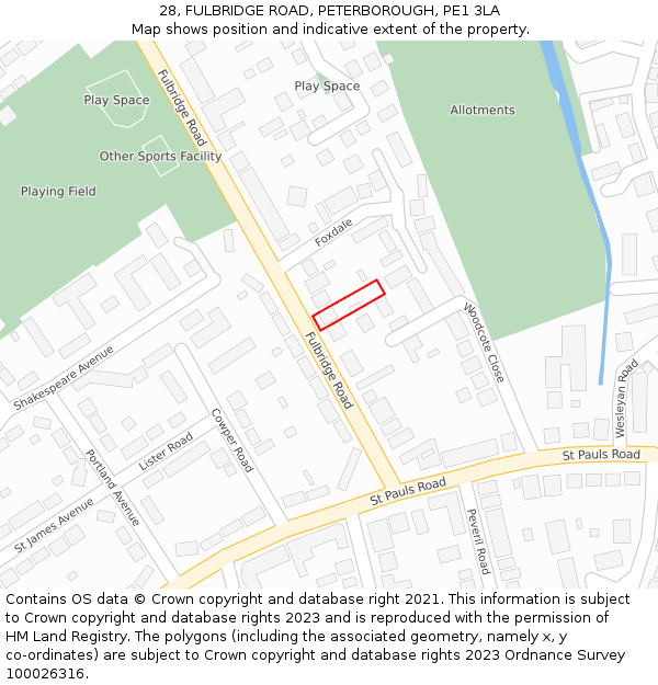 28, FULBRIDGE ROAD, PETERBOROUGH, PE1 3LA: Location map and indicative extent of plot