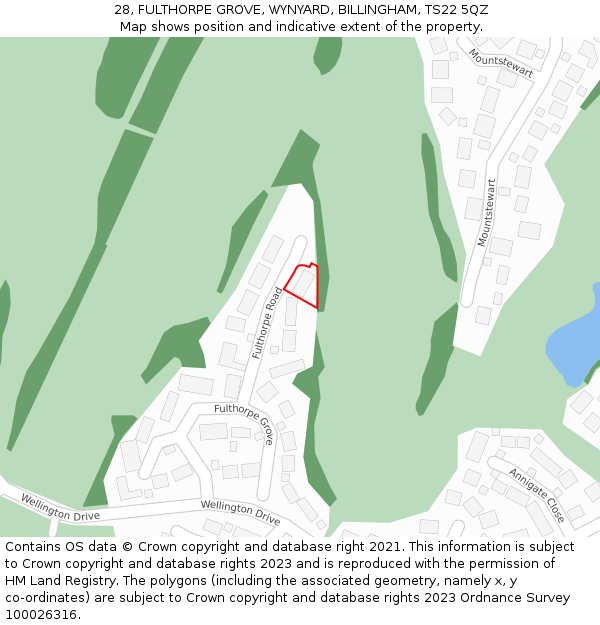 28, FULTHORPE GROVE, WYNYARD, BILLINGHAM, TS22 5QZ: Location map and indicative extent of plot