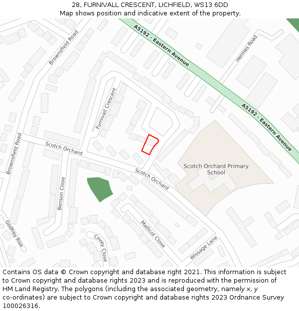 28, FURNIVALL CRESCENT, LICHFIELD, WS13 6DD: Location map and indicative extent of plot