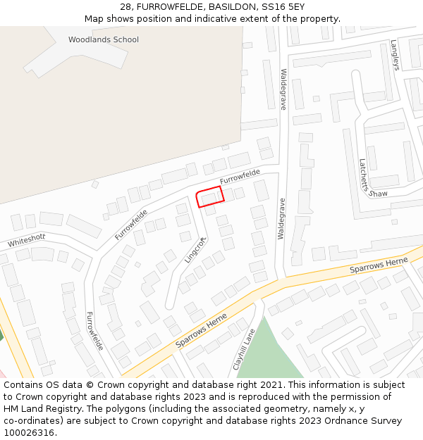 28, FURROWFELDE, BASILDON, SS16 5EY: Location map and indicative extent of plot