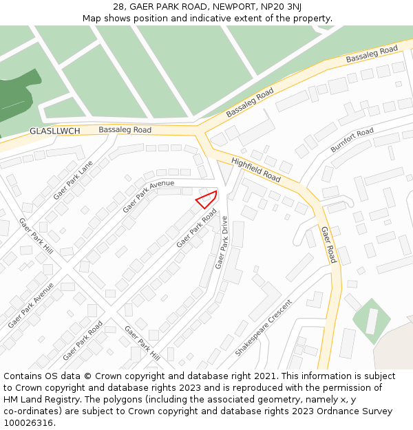 28, GAER PARK ROAD, NEWPORT, NP20 3NJ: Location map and indicative extent of plot