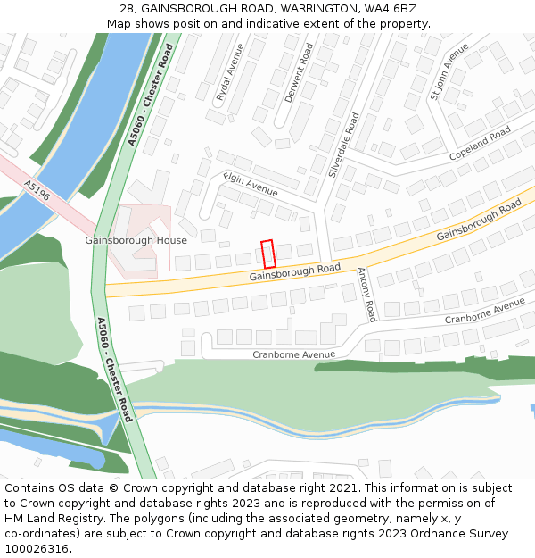 28, GAINSBOROUGH ROAD, WARRINGTON, WA4 6BZ: Location map and indicative extent of plot