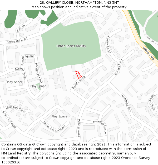 28, GALLERY CLOSE, NORTHAMPTON, NN3 5NT: Location map and indicative extent of plot