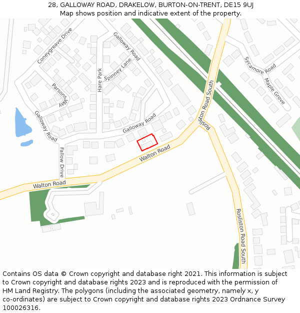 28, GALLOWAY ROAD, DRAKELOW, BURTON-ON-TRENT, DE15 9UJ: Location map and indicative extent of plot