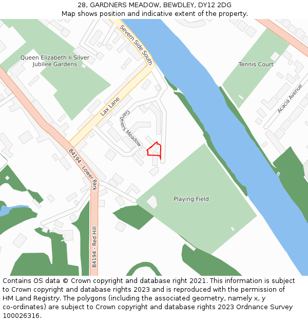 28, GARDNERS MEADOW, BEWDLEY, DY12 2DG: Location map and indicative extent of plot