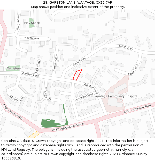 28, GARSTON LANE, WANTAGE, OX12 7AR: Location map and indicative extent of plot